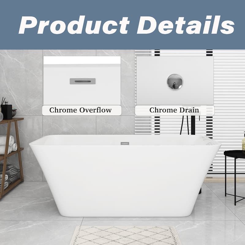 Acrylic Freestanding Flatbottom Soaking Bathtub in Glossy White
