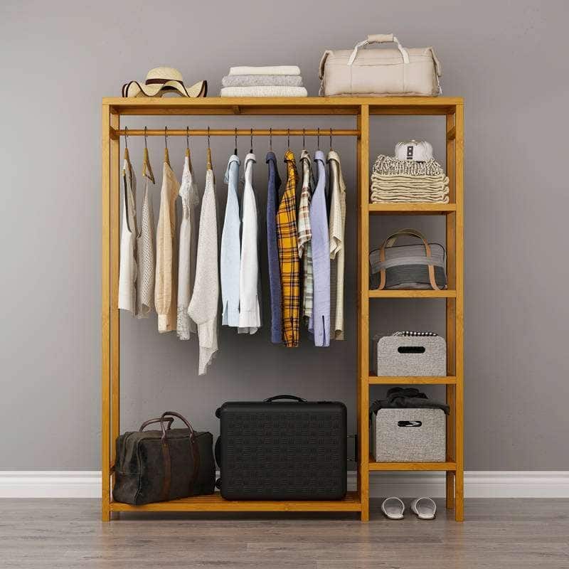 Free-standing Closet Garment Hanging Stand Bamboo Wood Rack - 35.4" x 11.8" x 57.7"