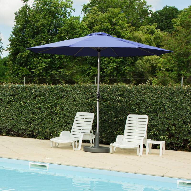 9FT Patio Umbrella,Outdoor Table Umbrella with Push Button Tilt and Crank,Waterproof Market Sun Umbrella with 8 Sturdy Ribs - Navy Blue