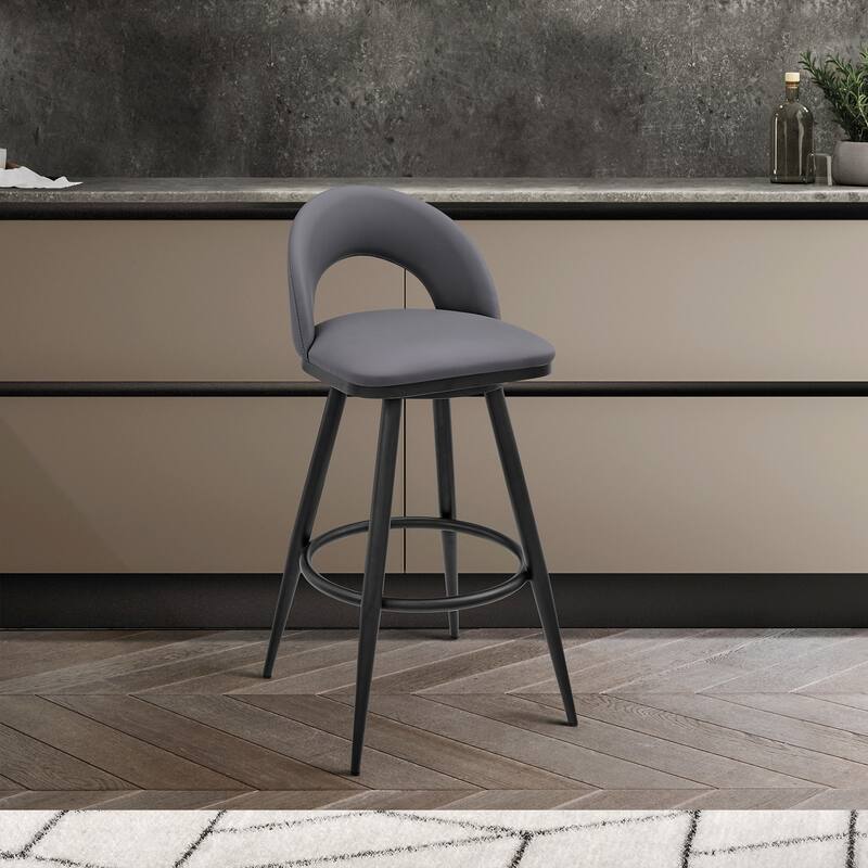 Charlotte Faux Leather and Metal Swivel Counter or Bar Stool - Black & Grey - Bar Height
