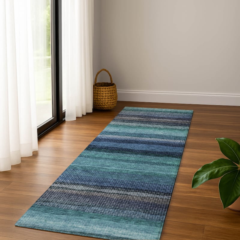 Premium Washable Super Soft Modern Stripe Mayfield Rug - Teal - 2'3" x 7'6"