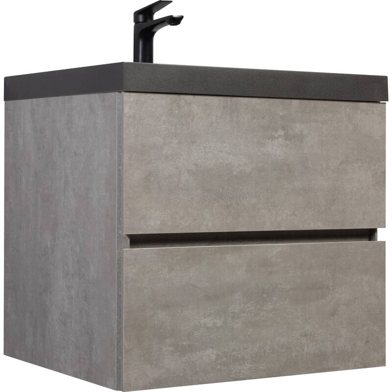 36" Wall-Mounted Floating Vanity with Premium Quartz Sand Basin, Grey Modern Storage Cabinet