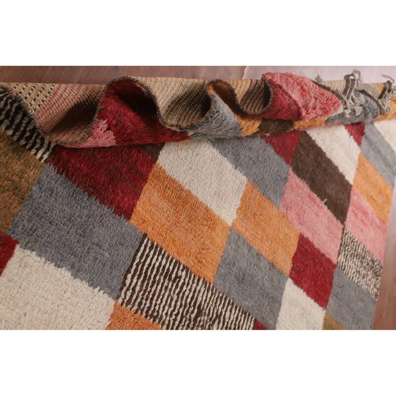 Checkered Moroccan Oriental Area Rug Handmade Geometric Wool Carpet - 5'10" x 9'7"