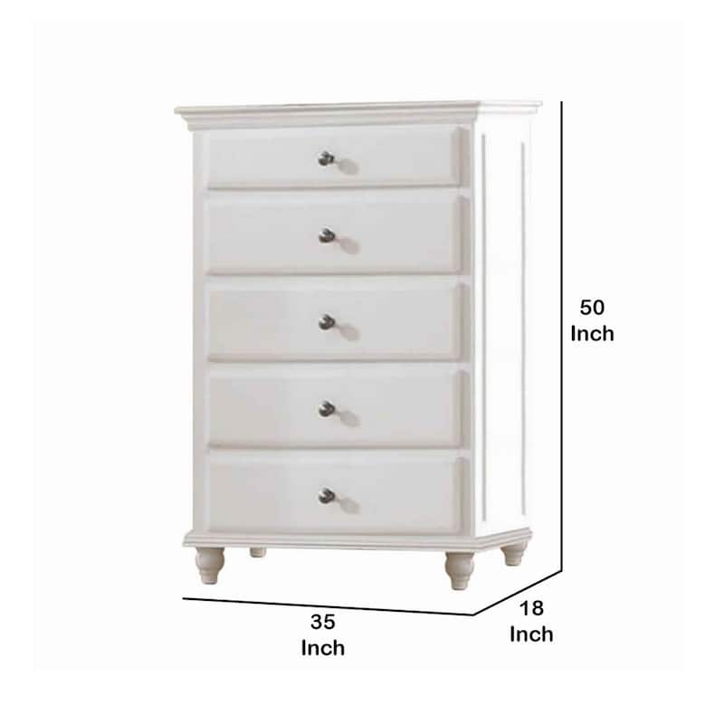 5 Drawer Spacious Wooden Chest White