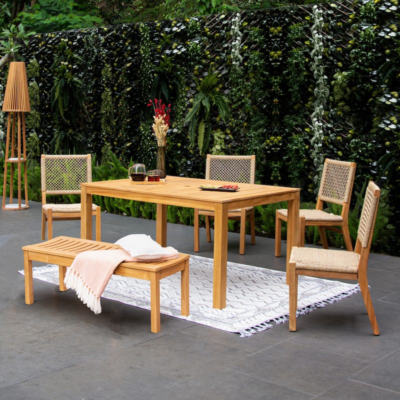 Cambridge Casual Paxton 6-piece Teak Outdoor Dining Set - Natural Teak/Honey Brown Wicker 
