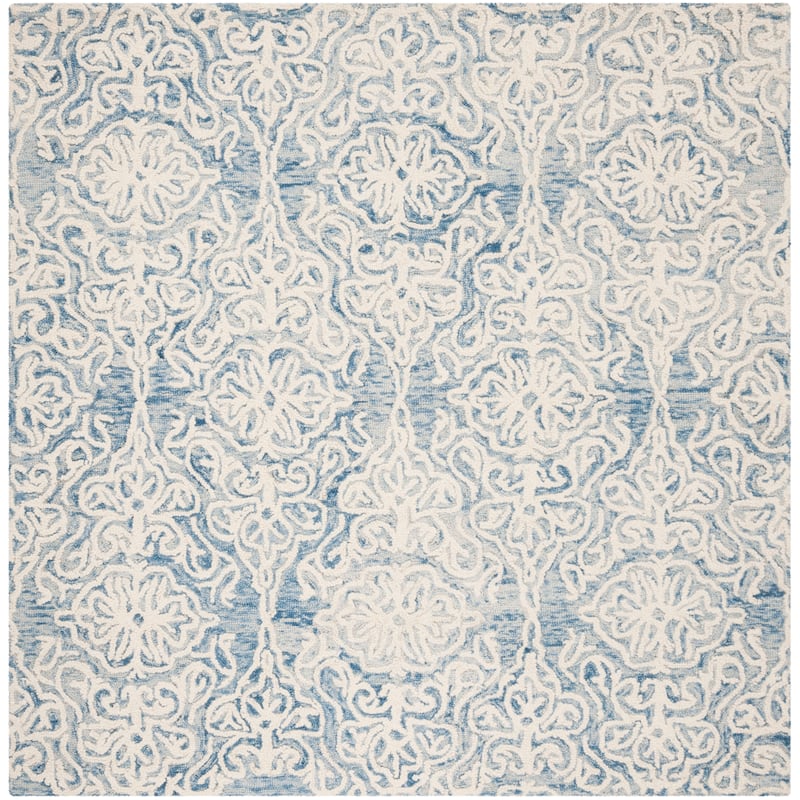 SAFAVIEH Handmade Blossom Mahalia Modern Floral Wool Rug - 6' x 6' Square - Blue/Ivory