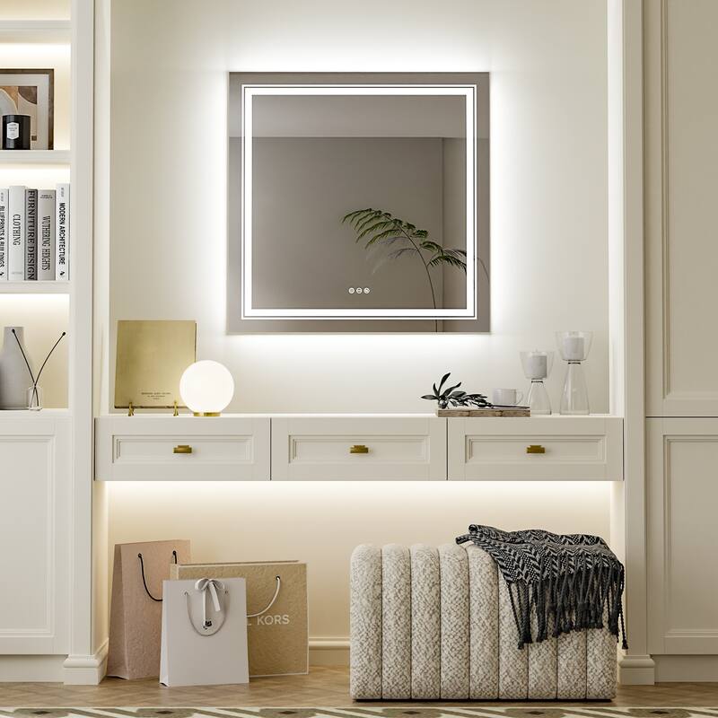Extra Large Illuminated LED Square Bathroom Mirror Backlit and Front Light