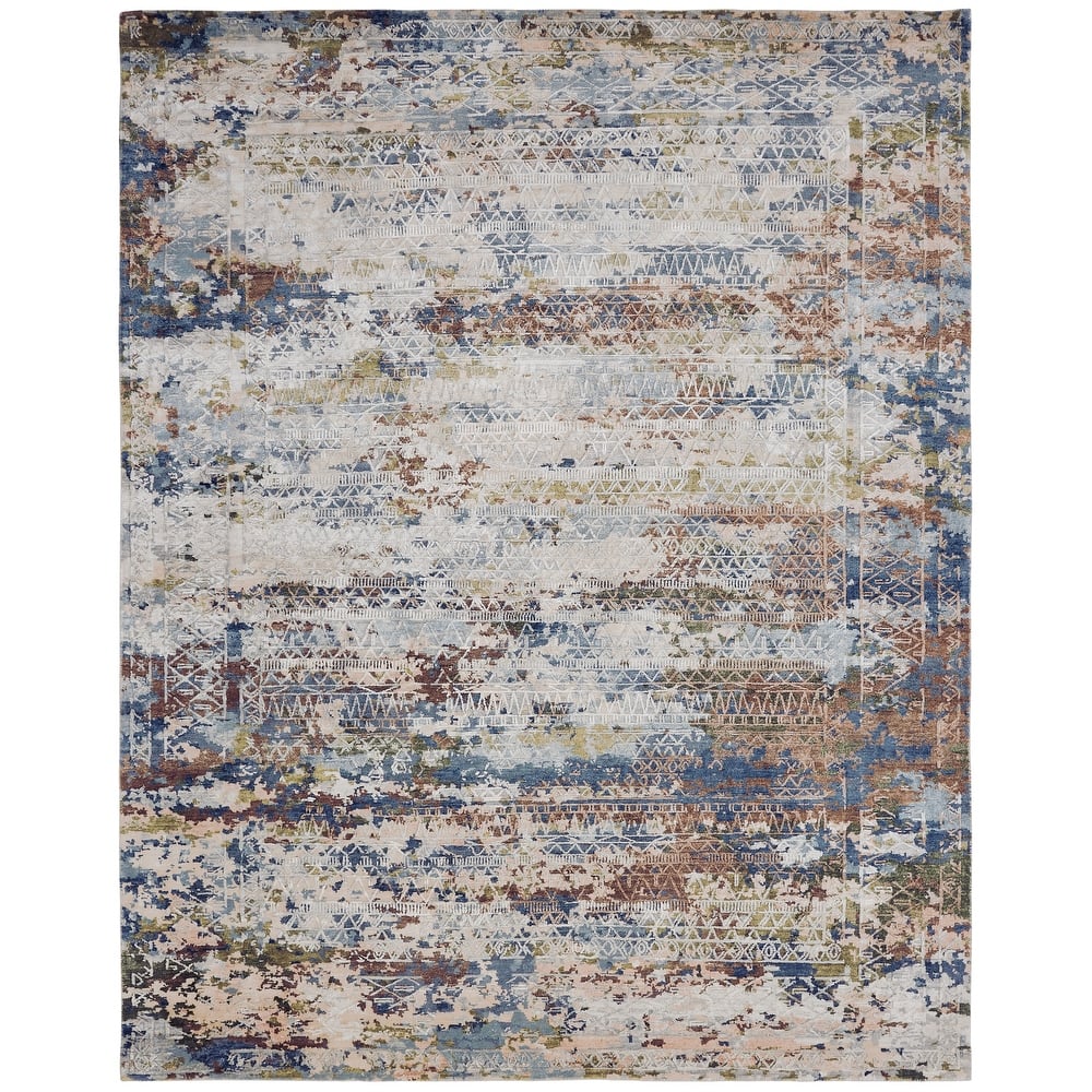Transitional Multi-Colored Hand-Knotted Viscose Area Rug