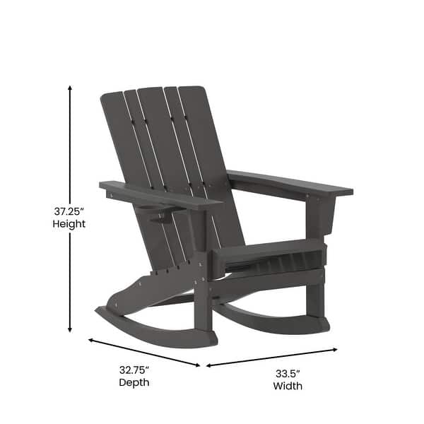 dimension image slide 1 of 4, Commercial All-Weather Rocking Adirondack Chair with Swiveling Cupholder