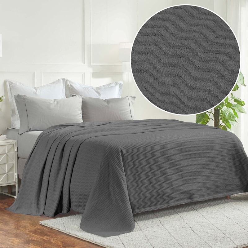 Superior Jena Cotton Textured Chevron Lightweight Woven Blanket - California King - Charcoal