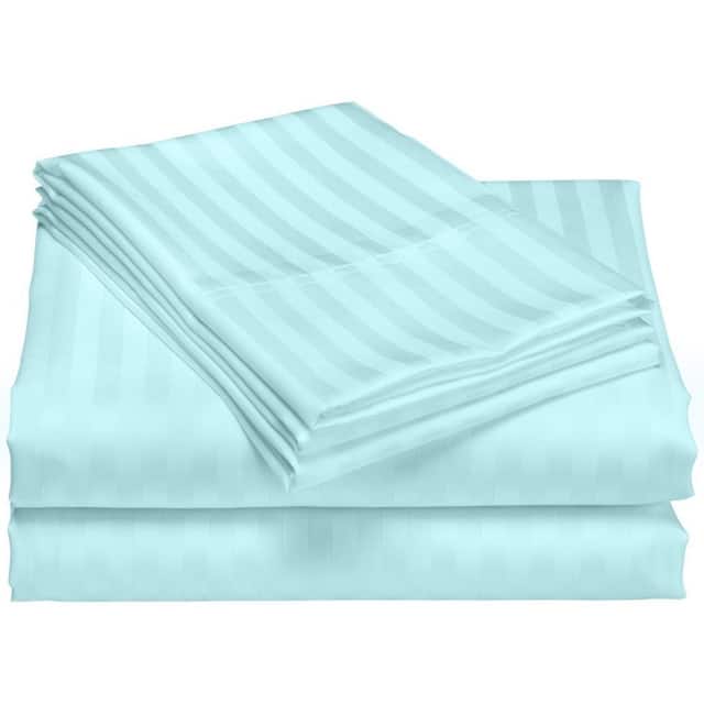 1200 Thread Count Cotton Deep Pocket Luxury Hotel Stripe Sheet Set - Aqua - Queen
