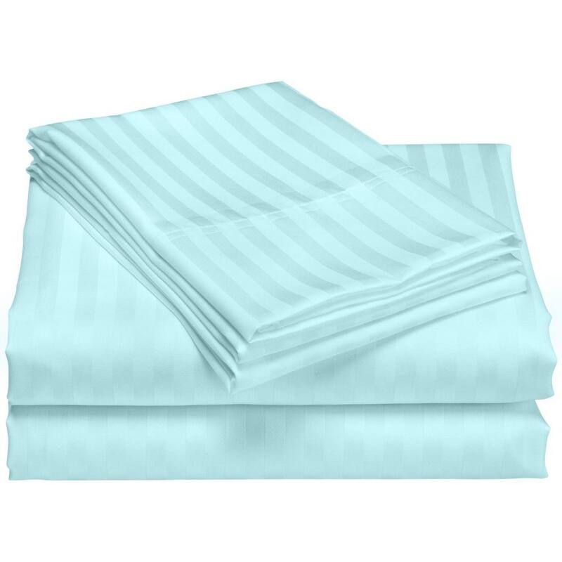 1200 Thread Count Cotton Deep Pocket Luxury Hotel Stripe Sheet Set - Aqua - Queen