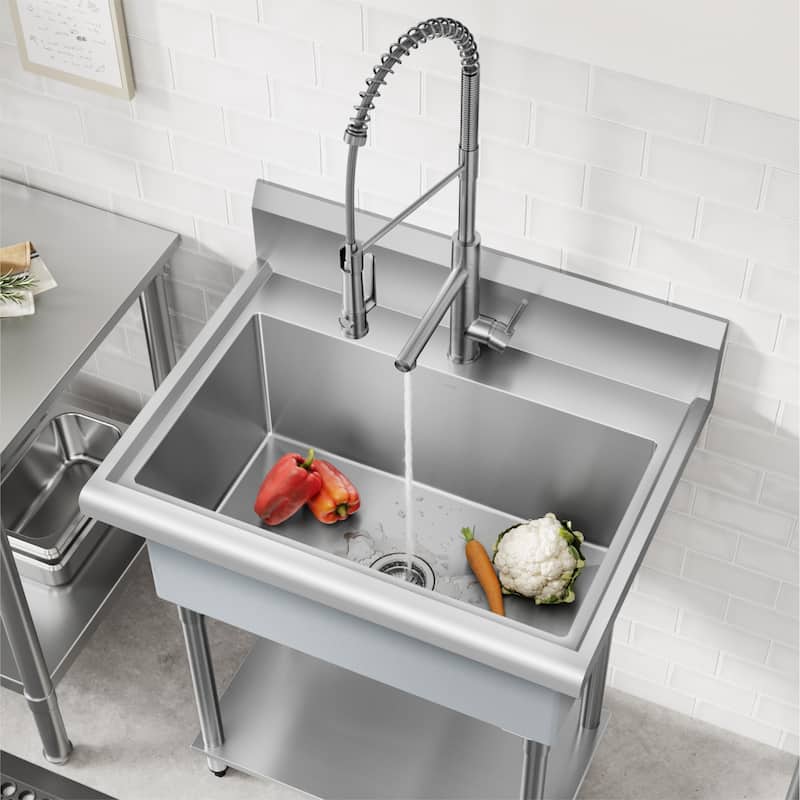 KRAUS Standart Pro 32 in. Stainless Steel 1-Bowl Laundry Utility Sink