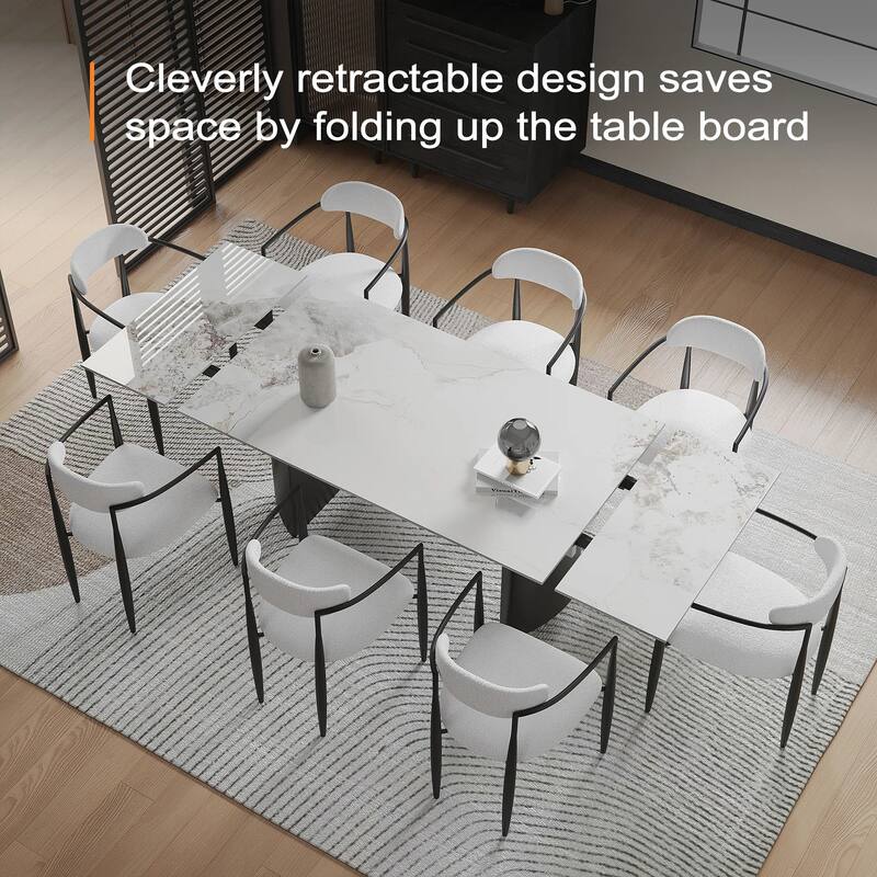 94.48" Extendable Rectangular Sintered Stone Dining Table For 6-10 Person
