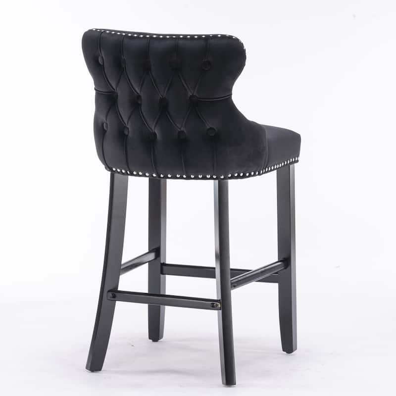 Contemporary Velvet Upholstered Wing-Back Barstools with Button Tufted Decoration Leisure Style Bar Chairs