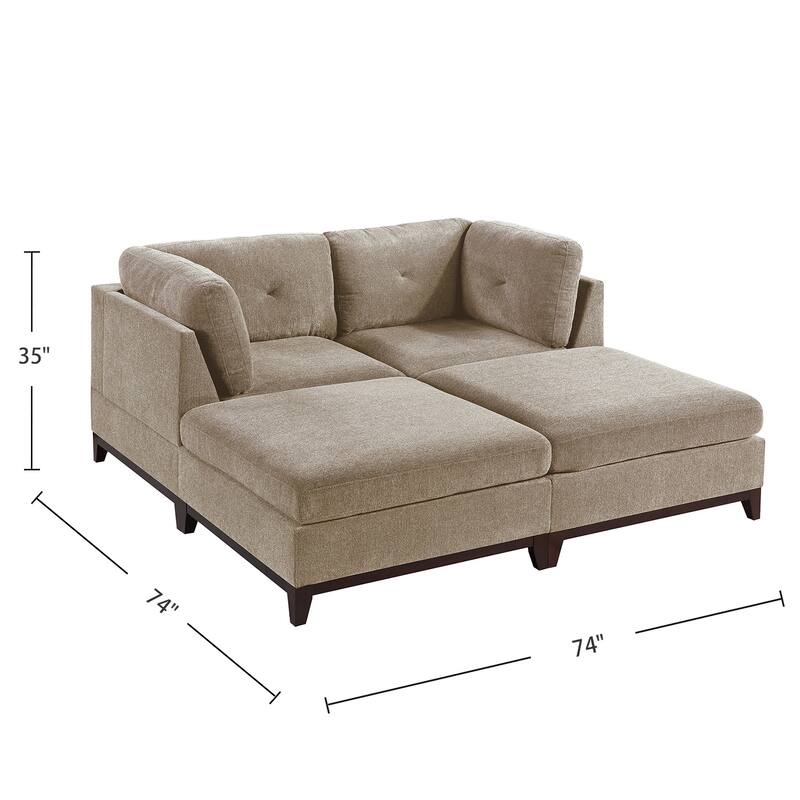 4 Piece Chenille Fabric Modular Corner Sofa and Ottoman Set