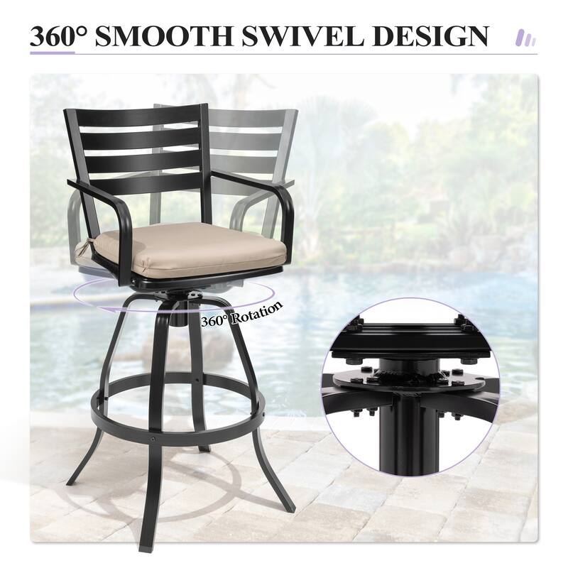 3/5-Piece Outdoor Bar Stool Set Aluminum Swivel Bar Stools with Sunbrella Cushion