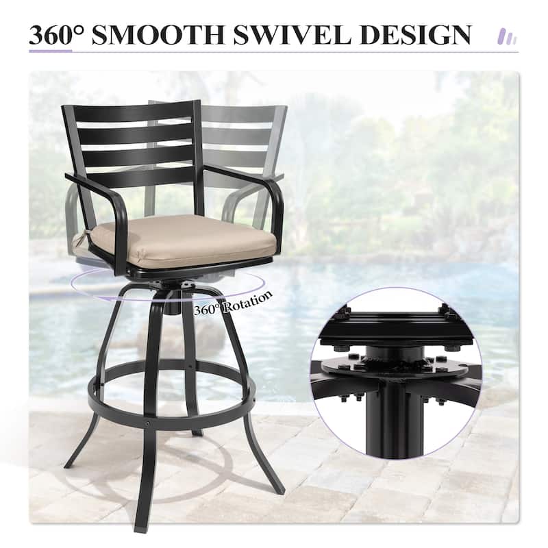 Crestlive Products Outdoor Outdoor Cast Aluminum Swivel Bar Stools with Sunbrella Cushion