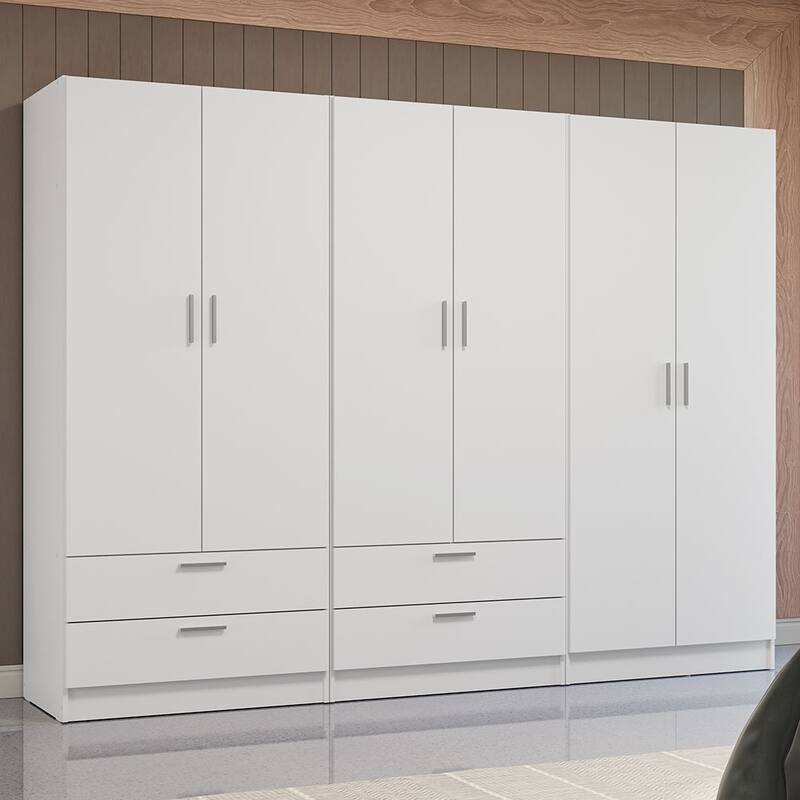 MADESA 6 Doors 4 Drawers Wardrobe Set Bedroom Storage Cabinet - White