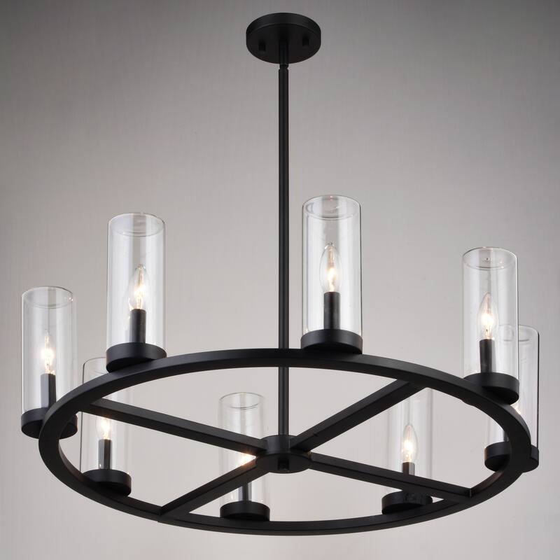 Grantley Wheel Chandelier Light Fixture Clear Glass Shade, LED Compatible, Damp Rated