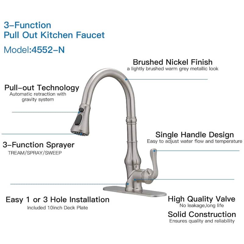 Single Handle Kitchen Faucet With Pull Down Sprayer Modern Kitchen Sink Faucets One Hole Basin Taps With Valve and Deck Plate