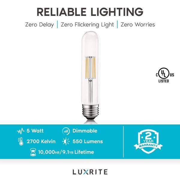 550 Lumens Dimmable Edison Tubular Light Bulbs 5W UL Listed Luxrite Vintage T9 LED Tube Light Bulbs 60W Equivalent 2700K Warm White LED Filament Bulb Clear Glass 4 Pack E26 Standard Base 550 Lumens Dimmable Edison Tubular Light Bulbs 5W UL Listed Luxrite Vintage T9 LED Tube Light Bulbs 60W Equivalent 2700K Warm White LED Filament Bulb Clear Glass 4 Pack E26 Standard Base