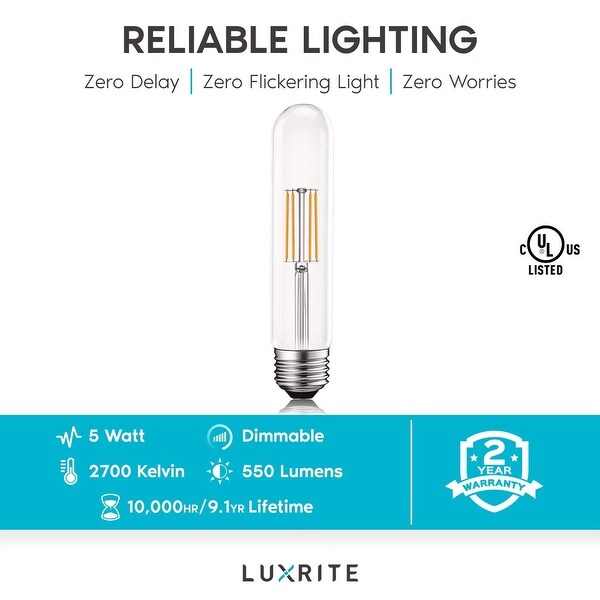 Luxrite 60 Watt Equivalent T9 Dimmable Edison LED Light Bulbs UL Listed 2700K Warm White 4 Pack