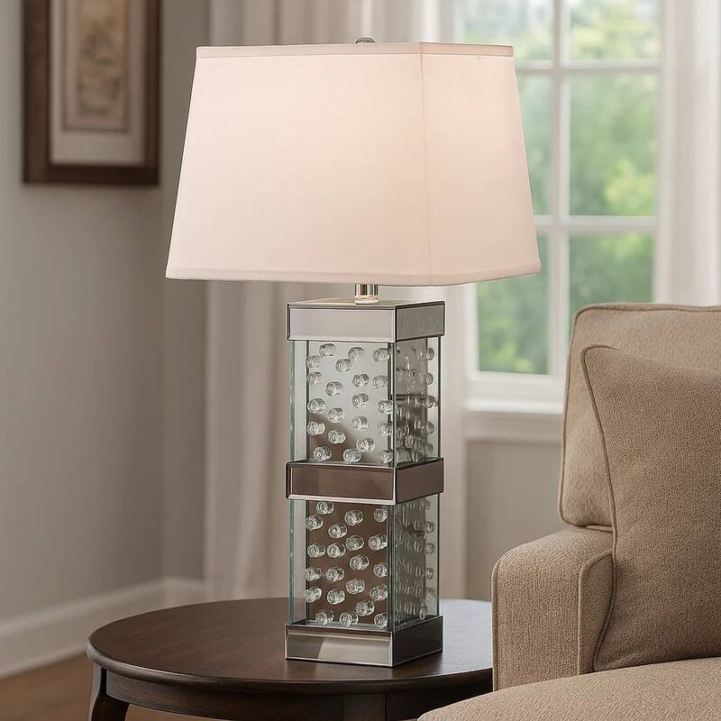 26 Inch Table Lamp, Empire Shade, Crystal Glass Stand, Clear Finish