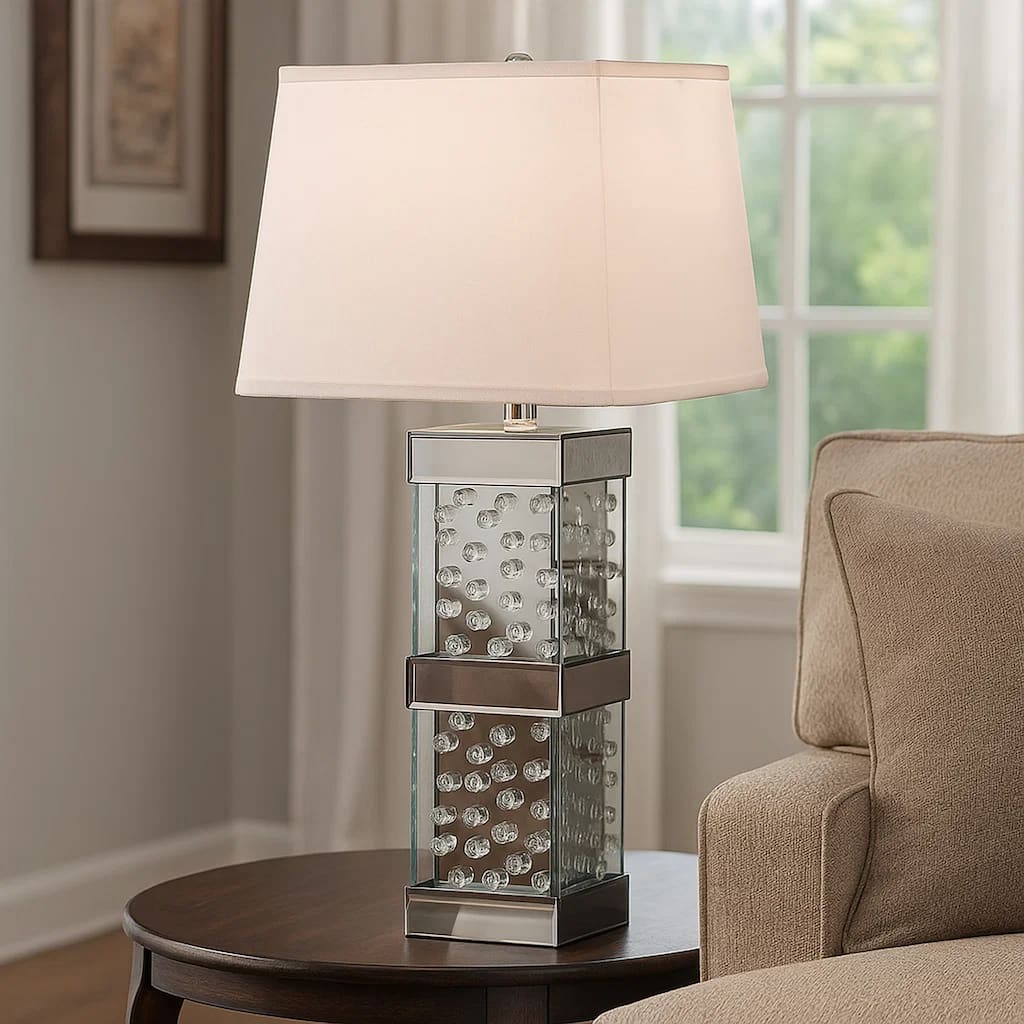 26 Inch Table Lamp, Empire Shade, Crystal Glass Stand, Clear Finish