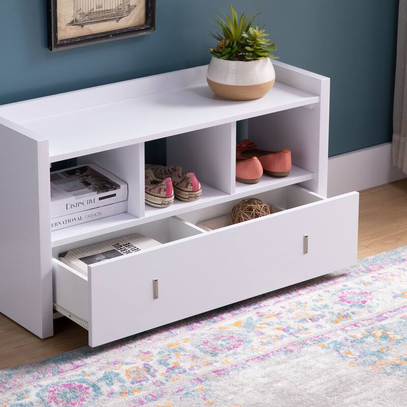 Entry Bench with Storage Drawer and Three Shelves