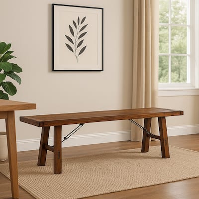 Reggie Bench, 72 Inch Brown Mahogany Wood, Metal Turnbuckle Accents