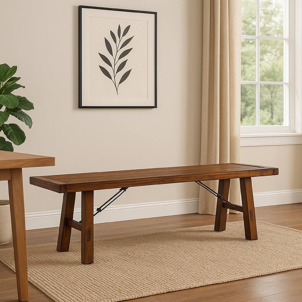 Reggie Bench, 72 Inch Brown Mahogany Wood, Metal Turnbuckle Accents