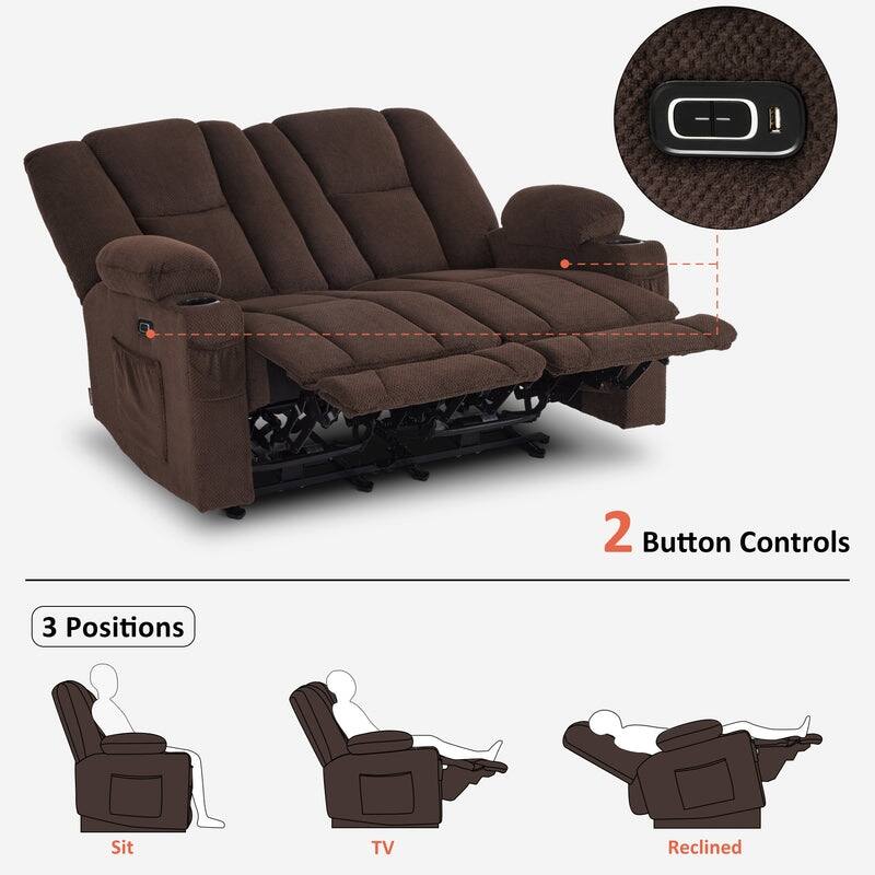 MCombo Electric Power Reclining Sofa with Massage and Lumbar Heat, Fabric 6015/6025/6035/6045