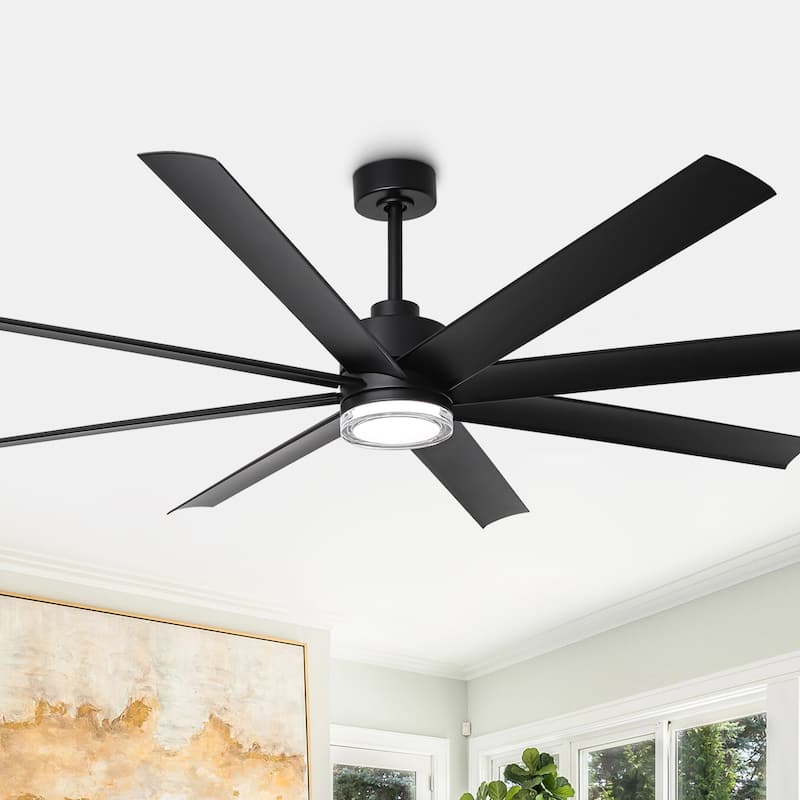 72" Modern Black Clear Acrylic Lens Smart Ceiling Fan with Light and Remote, App Control, Voice Control