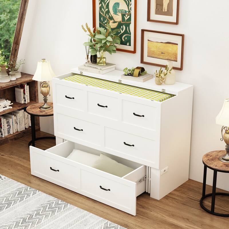 Full Size Murphy Bed Chest with Drawers For Home Office or Small Room