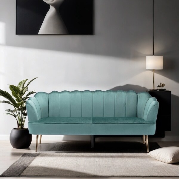 Velvet 3 Seater Sofa with Gold Iron Legs in Modern Glam Turquoise