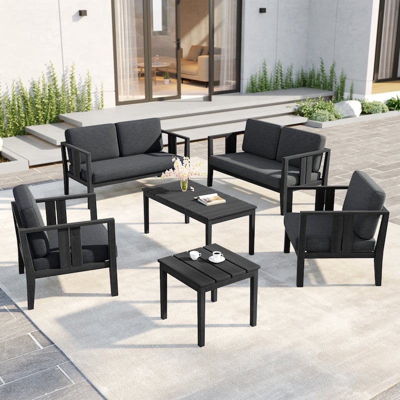 6-Piece Outdoor Furniture Solid Teak Patio Conversation Set with Table