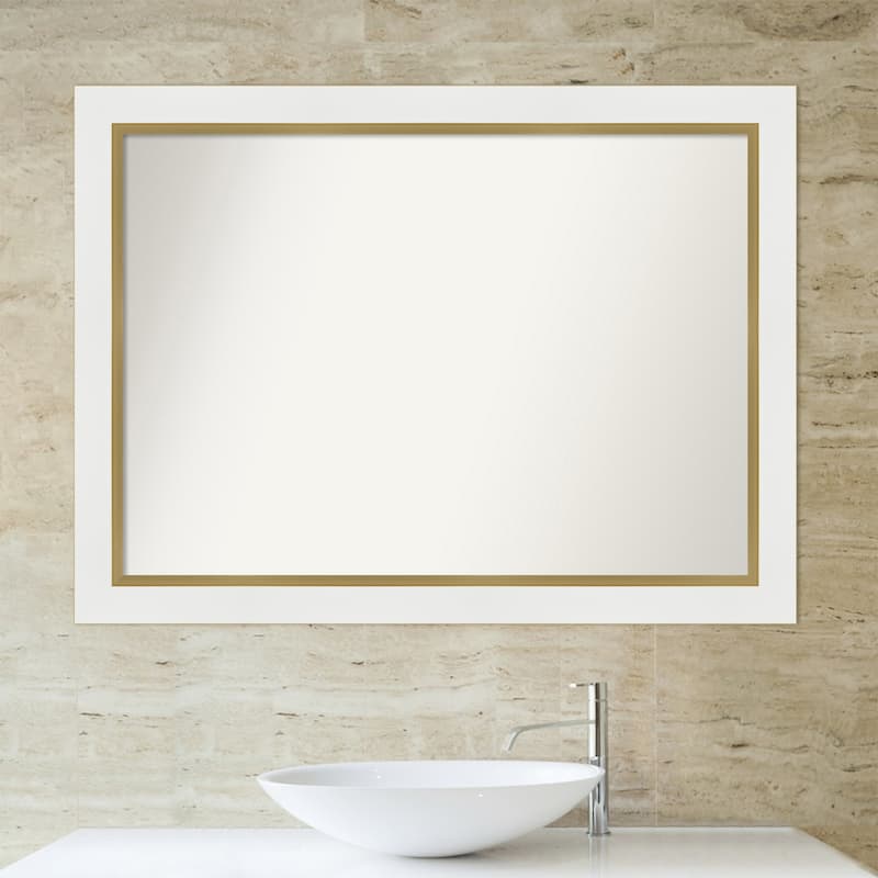 Non-Beveled Bathroom Wall Mirror - Eva White Gold Frame