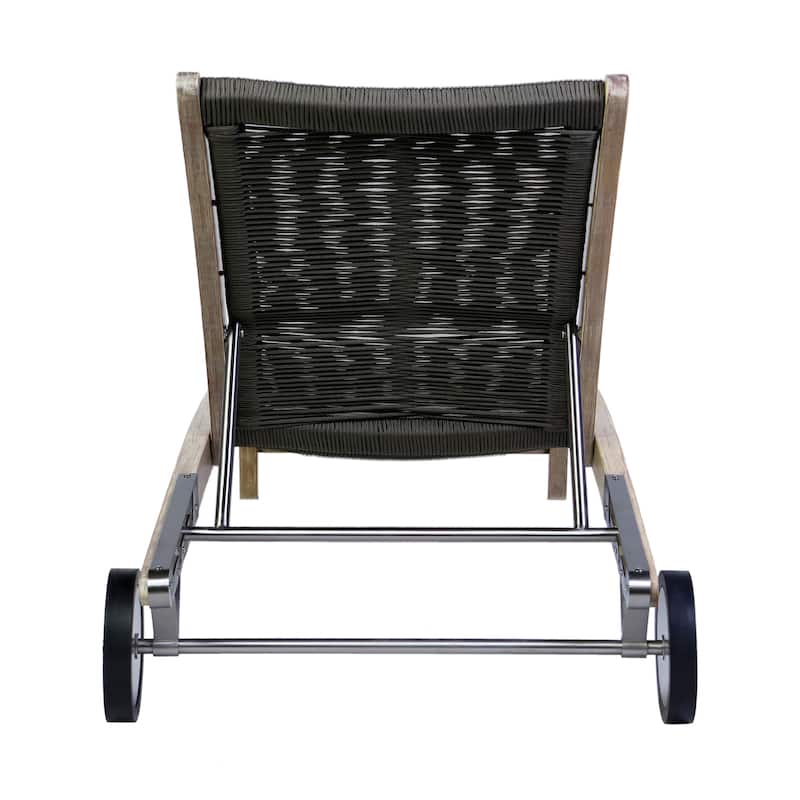 Chateau Solid Eucalyptus Wood and Rope Outdoor Patio Adjustable Chairs Lounge Chair with Wheels
