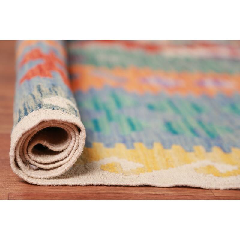 Geometric Kilim Oriental Large Rug Hand-Woven Bedroom Wool Carpet - 10'3"x 16'2"