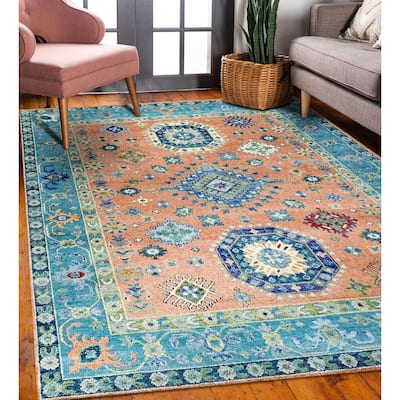 Handknotted Wool RUST / S.BLUE Traditional Classic Kazak Collection Rug