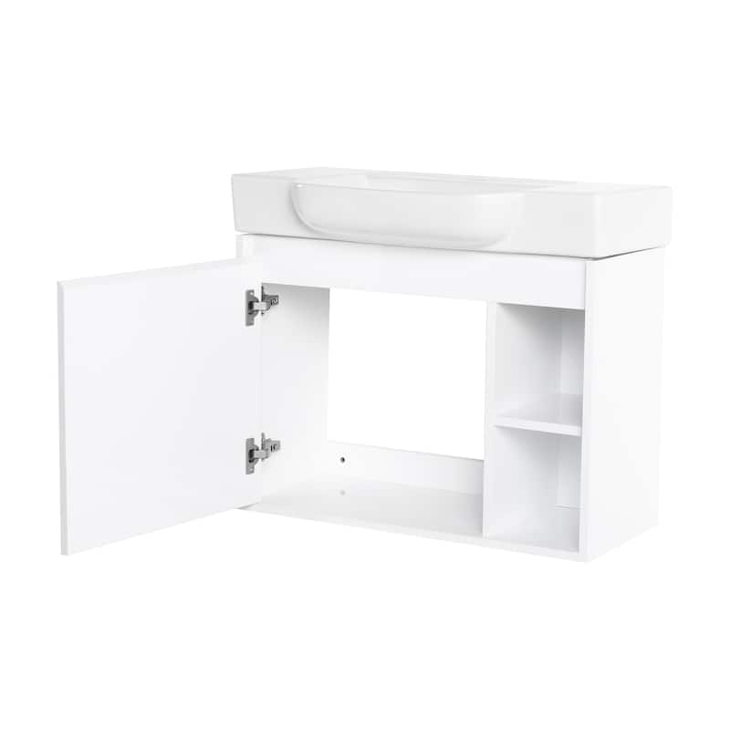 Malwee 24"/28" Floating Bathroom Vanity,Wall Mounted Bathroom Vanity with Ceramic Sink and Soft Close Door