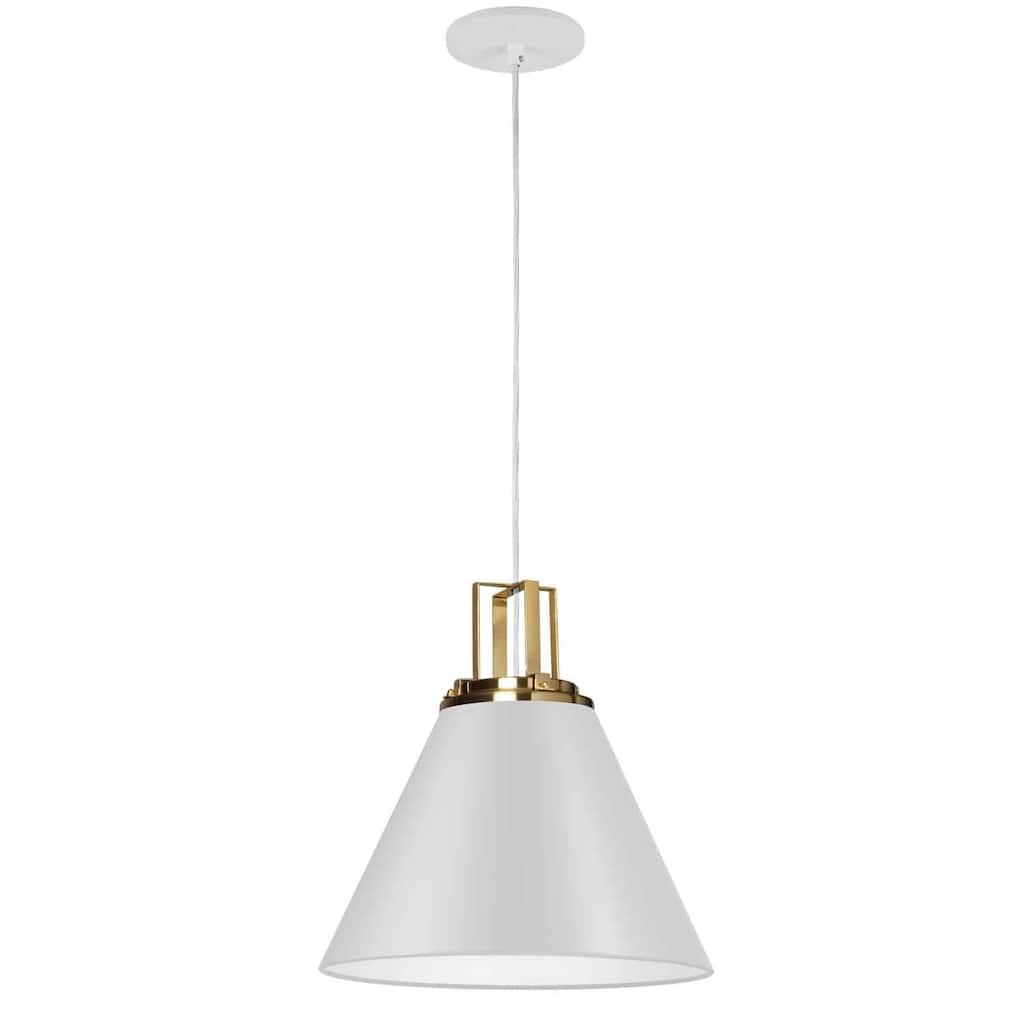 Pendant Light 1-Light Style Matte White Shade with Brass Accent - 14.5