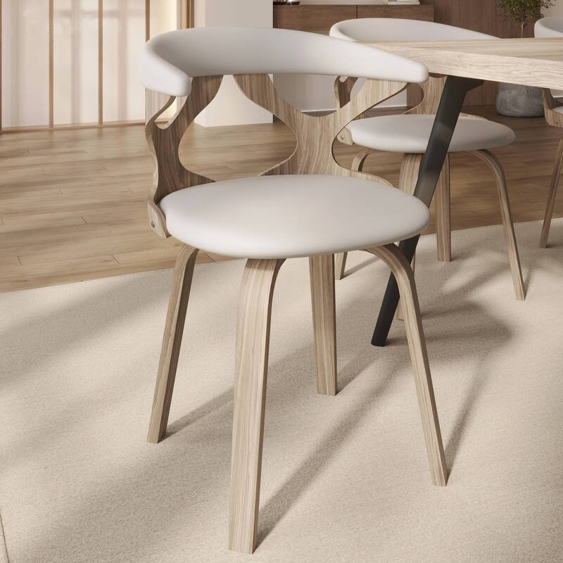 Dining Chairs Round Leather Seat with Solid Wood Legs Accent Arm Chair Modern Cut-Out Design
