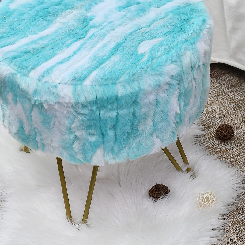 Home Soft Fauxfur Ottoman Round Fuzzy Entryway Bench 18"x18"x18"