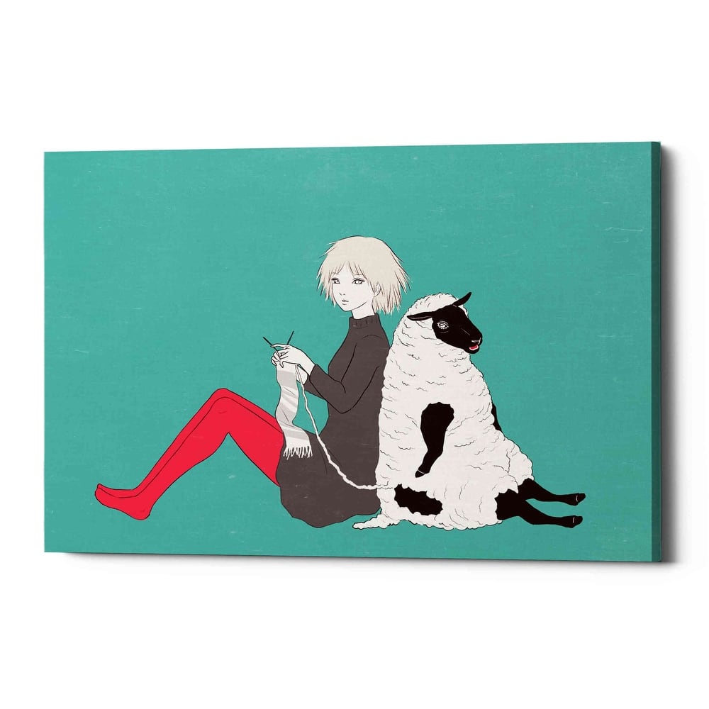 Epic Graffiti 'Sheep and Girl' by Sai Tamiya, Canvas Wall Art