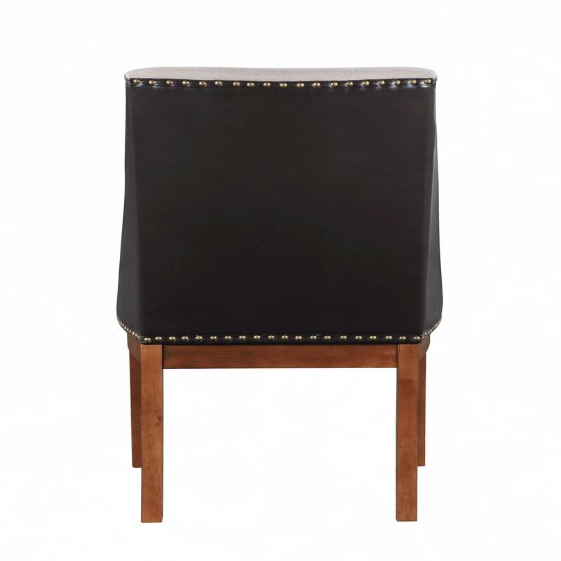 Brown Synthetic Leather and Brown Finish Side Chair ( Set of 2)
