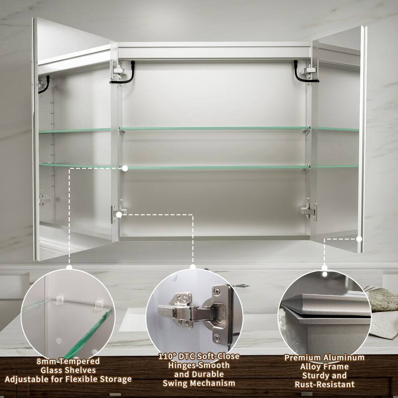 Modland 24"-30"W x 30"H LED Bathroom Medicine Cabinet with Mirror Anti-Fog,Surface or Recessed Mount