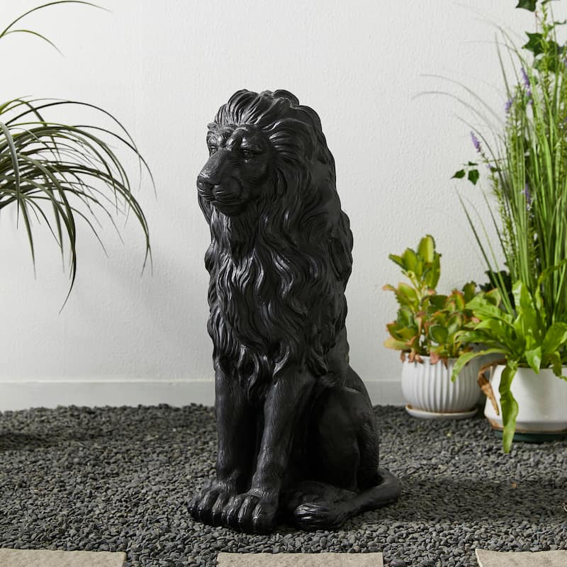 Glitzhome Set of 2 MGO Majestic Sitting Guardian Lion Statues Porch Sculpture Outdoor Indoor