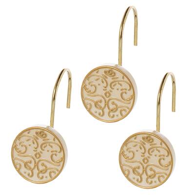 Creative Scents Shannon Beige with Gold Decorative Shower Curtain Hooks - Set of 12